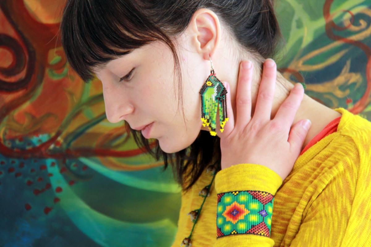 Earrings, Necklace & Cuff by traditional Huichol artists